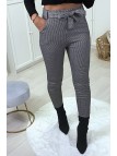Pantalon slim à motif vichy gris molletonné à l'intérieur avec poches et ceinture - 5
