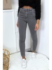 Jeans gris en taille haute très extensible avec poches - 3