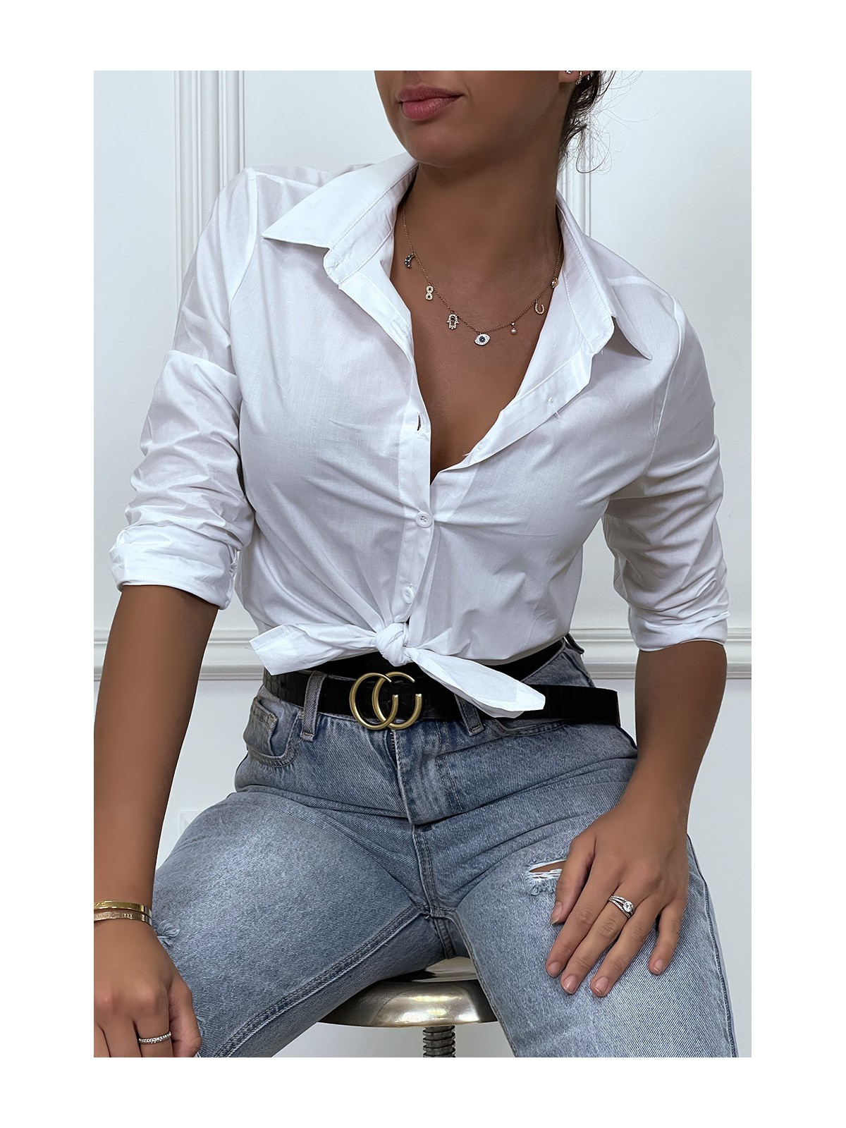 Chemise blanche cintré avec dessin au dos. Chemise femme - 3