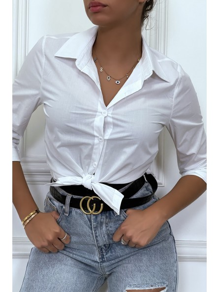 Chemise blanche cintré avec dessin au dos. Chemise femme - 5