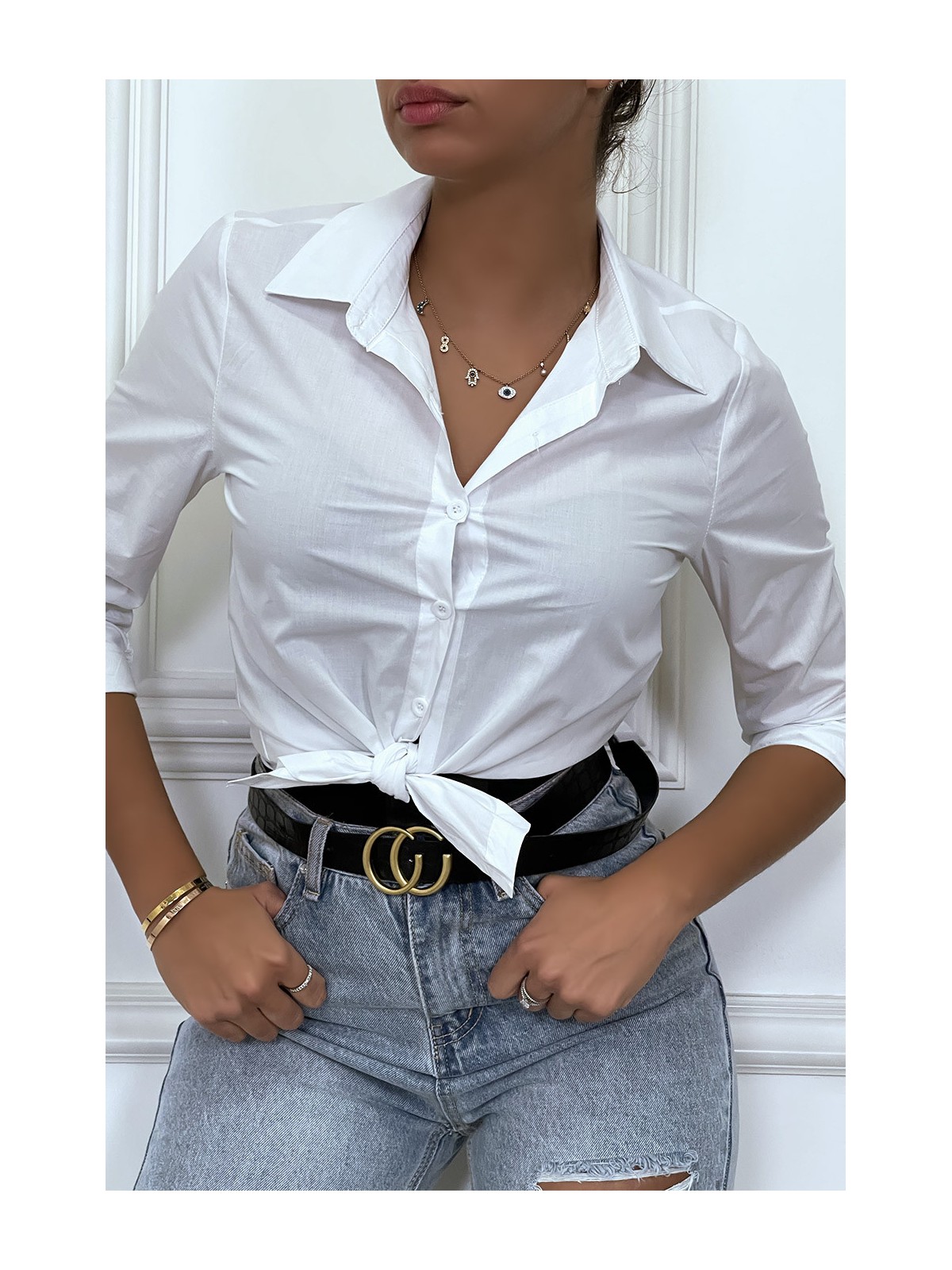 Chemise blanche cintré avec dessin au dos. Chemise femme - 5