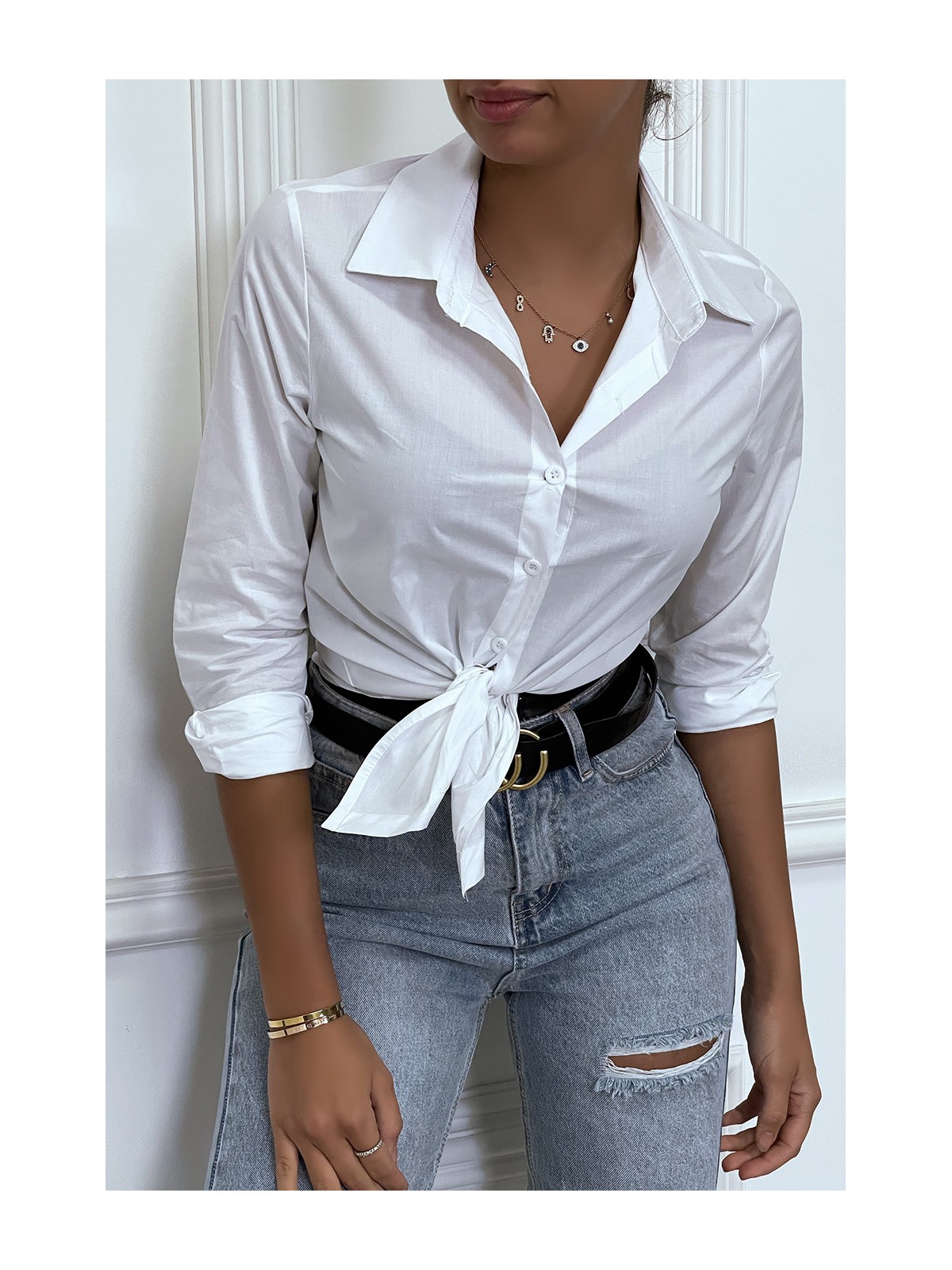 Chemise blanche cintré avec dessin au dos. Chemise femme - 6