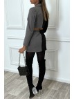 Ensemble tailleur veste courte et mini jupe bicolore cache coeur à manches longues - 3