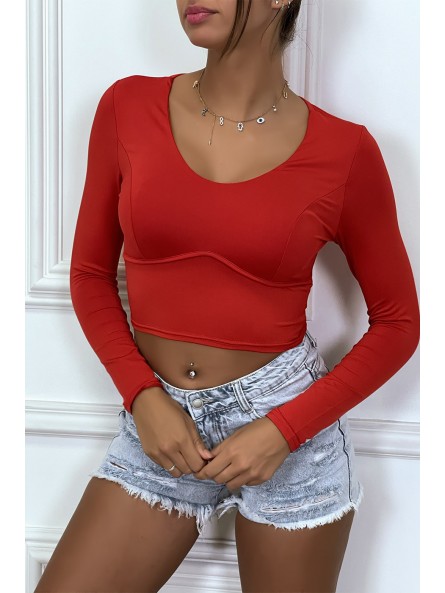 T-shirt court rouge à manches longues avec armature poitrine - 4