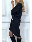 Robe tunique noir avec poches et dessin à l'avant - 5