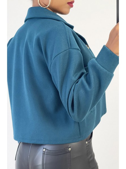 Veste courte très fashion en bleue avec poches au buste - 5