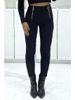 Pantalon slim noir extensible taille haute à double zip  - 1
