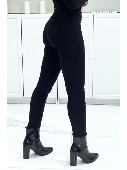 Pantalon slim noir extensible taille haute à double zip  - 3