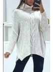 Pull beige over size col roulé avec coupe ample - 1