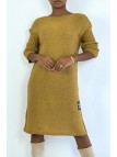 Longue robe pull moutarde composé de laine et de mohair - 2