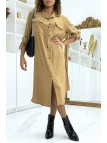 Longue robe chemise camel poches saharienne - 2