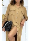 Longue robe chemise camel poches saharienne - 5