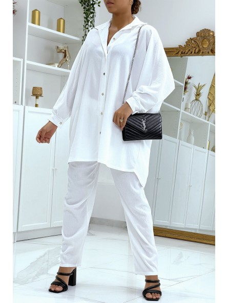 Ensemble chemise over size et pantalon blanc - 1