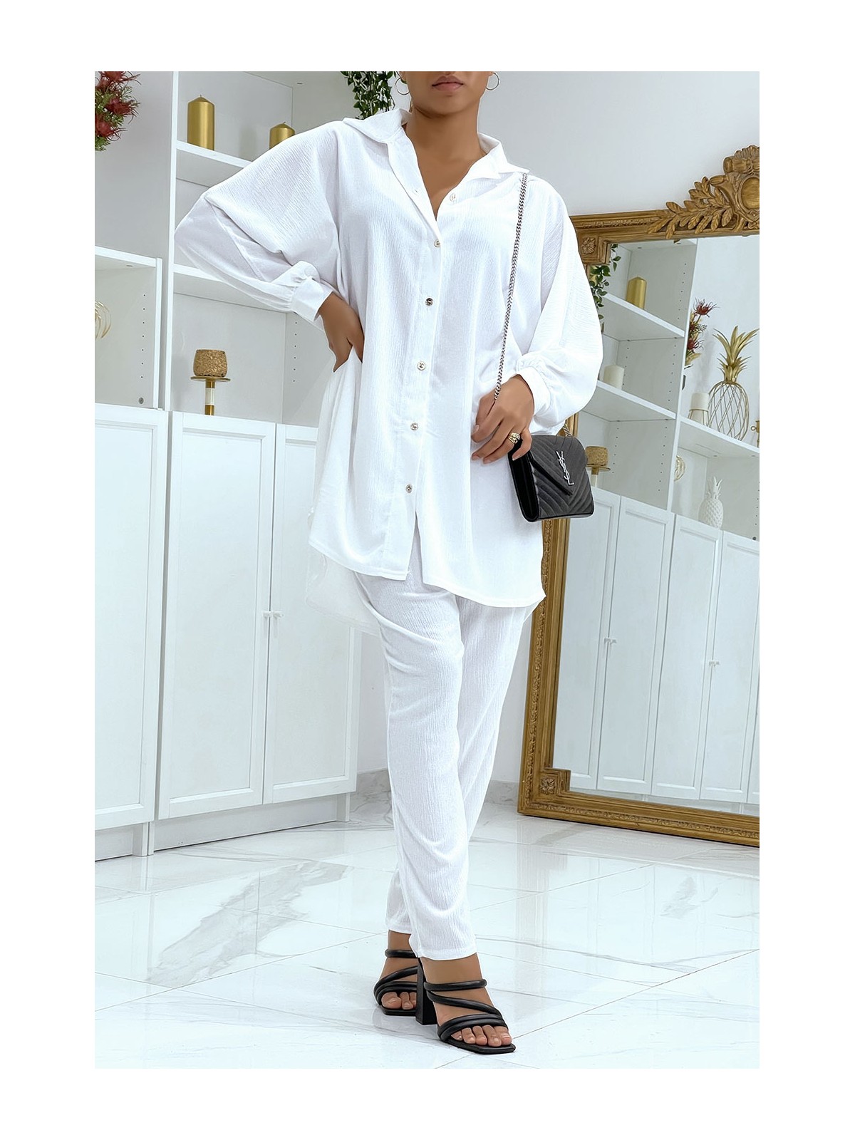Ensemble chemise over size et pantalon blanc - 2
