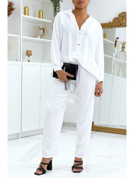 Ensemble chemise over size et pantalon blanc - 5