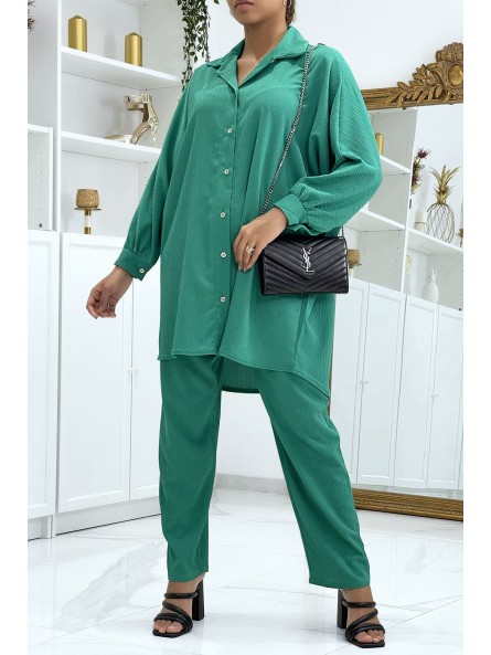 Ensemble chemise over size et pantalon vert - 1