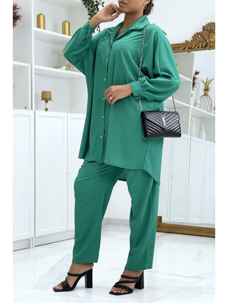 Ensemble chemise over size et pantalon vert - 2