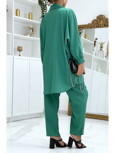 Ensemble chemise over size et pantalon vert - 4