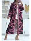 Sublime kimono en soie avec motif noir et fuchsia - 1