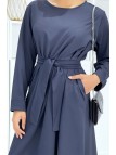 Longue abaya marine avec poches et ceinture - 6