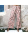 Pantalon palazzo plissé rose motif fleurs   - 3