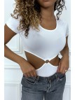 Body blanc tee shirt facon trikini avec anneaux - 4