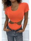 Body orange tee shirt facon trikini avec anneaux - 2