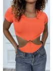 Body orange tee shirt facon trikini avec anneaux - 3