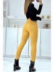 Pantalon slim moutarde à taille haute à fausses poches zip - 3