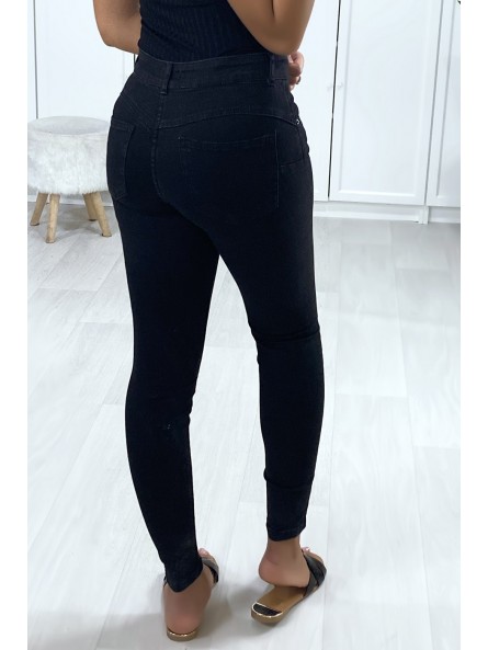 Jeans slim noir boutonné à l'avant avec poches - 4