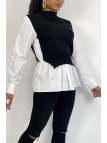 Pull noir bi-matière chemise à coupe asymétrique - 3