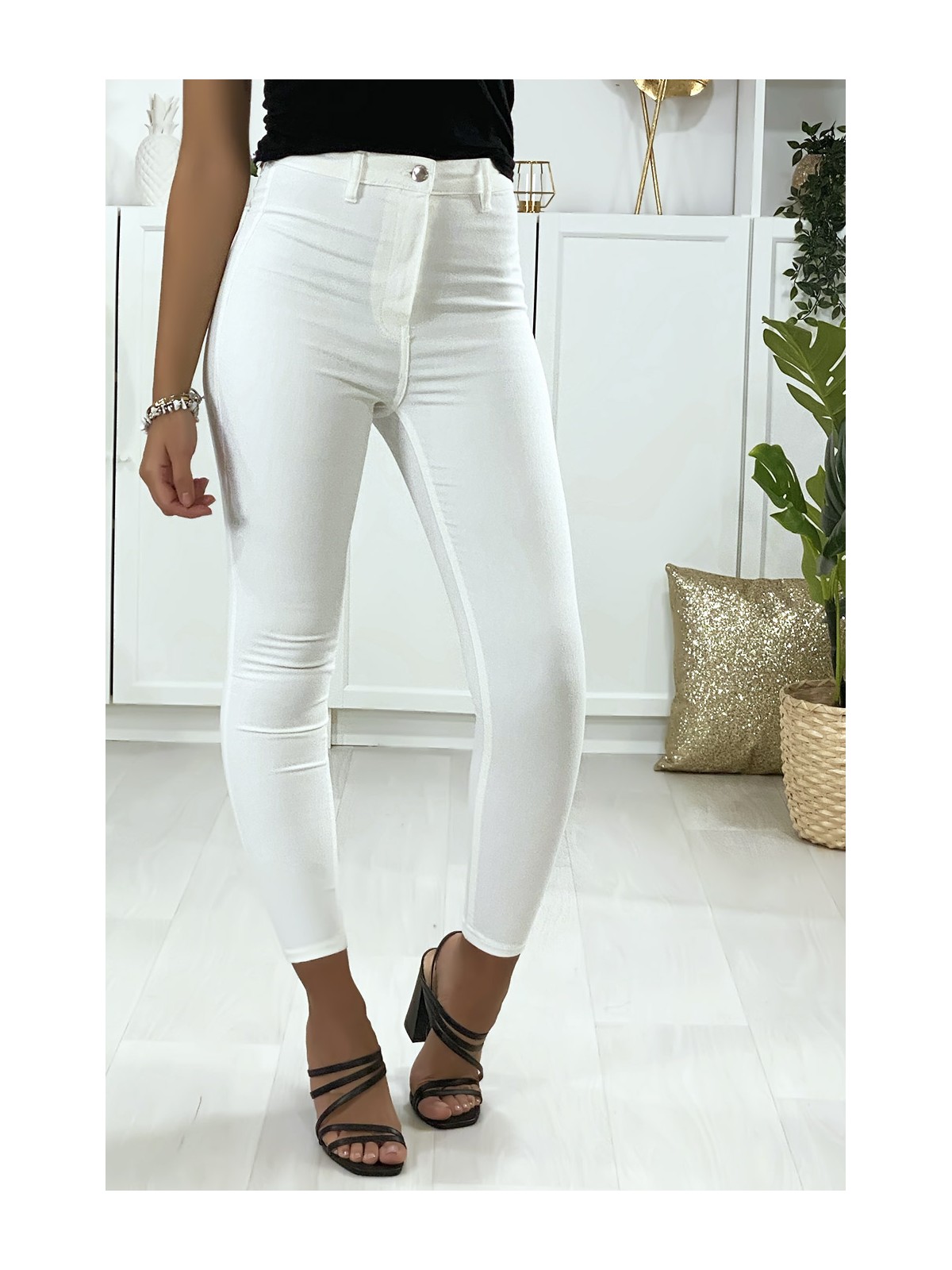 Jeans slim en blanc avec poches à l'arrière - 2