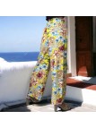 Pantalon palazzo jaune motif fleurs - 3