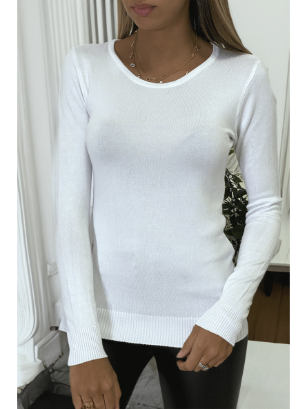Pull blanc col rond en maille tricot très extensible et très doux - 5