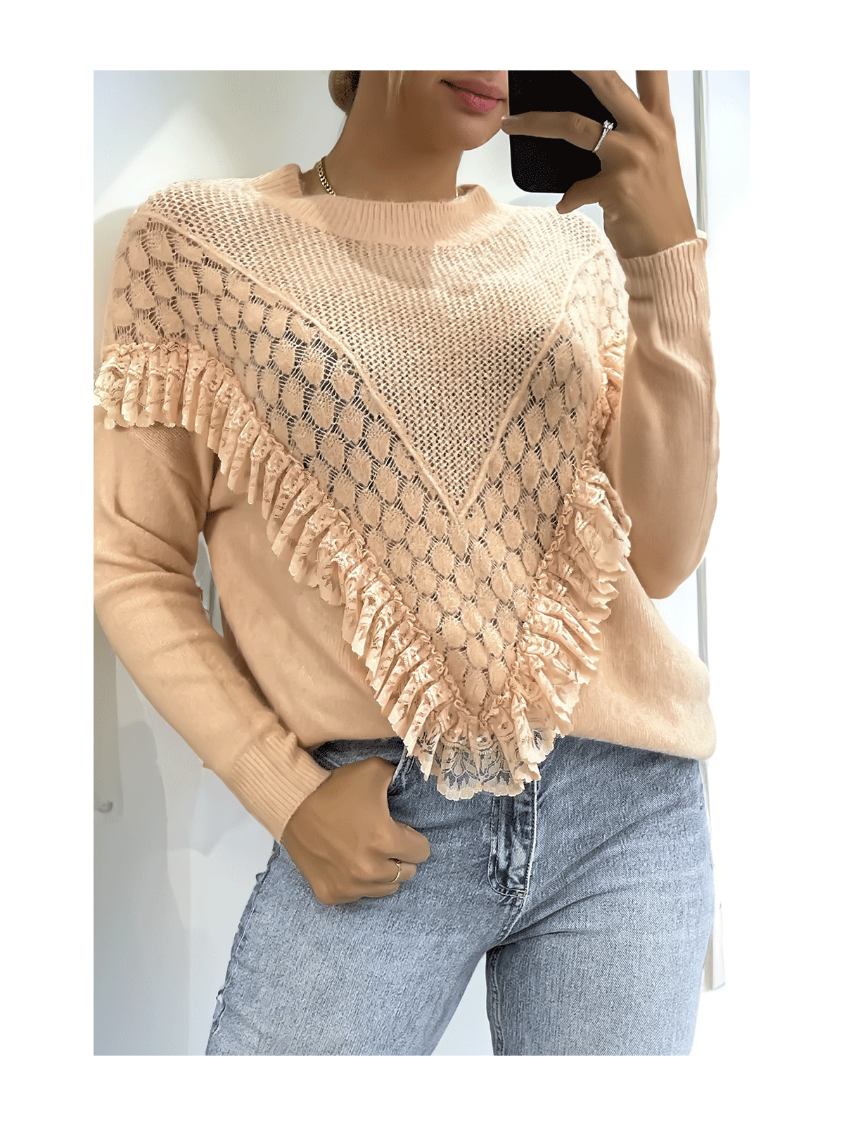 Pull rose col montant femme - 3