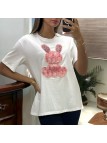 T-shirt over size blanc avec lapin en broderie et strass - 2