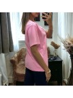 T-shirt over size rose avec lapin en broderie et strass - 1