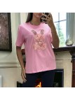 T-shirt over size rose avec lapin en broderie et strass - 3