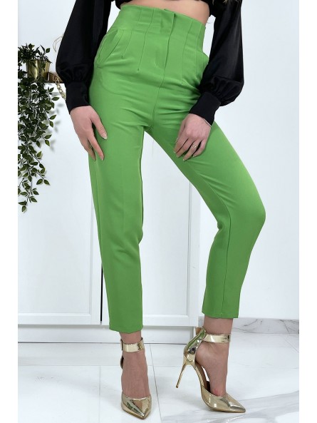 Pantalon cigarette vert anis femme - 9
