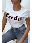 T-shirt blanc avec écriture CREDIT en 3D - 4