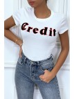 T-shirt blanc avec écriture CREDIT en 3D - 7