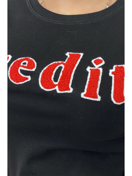 T-shirt noir avec écriture CREDIT en 3D - 4