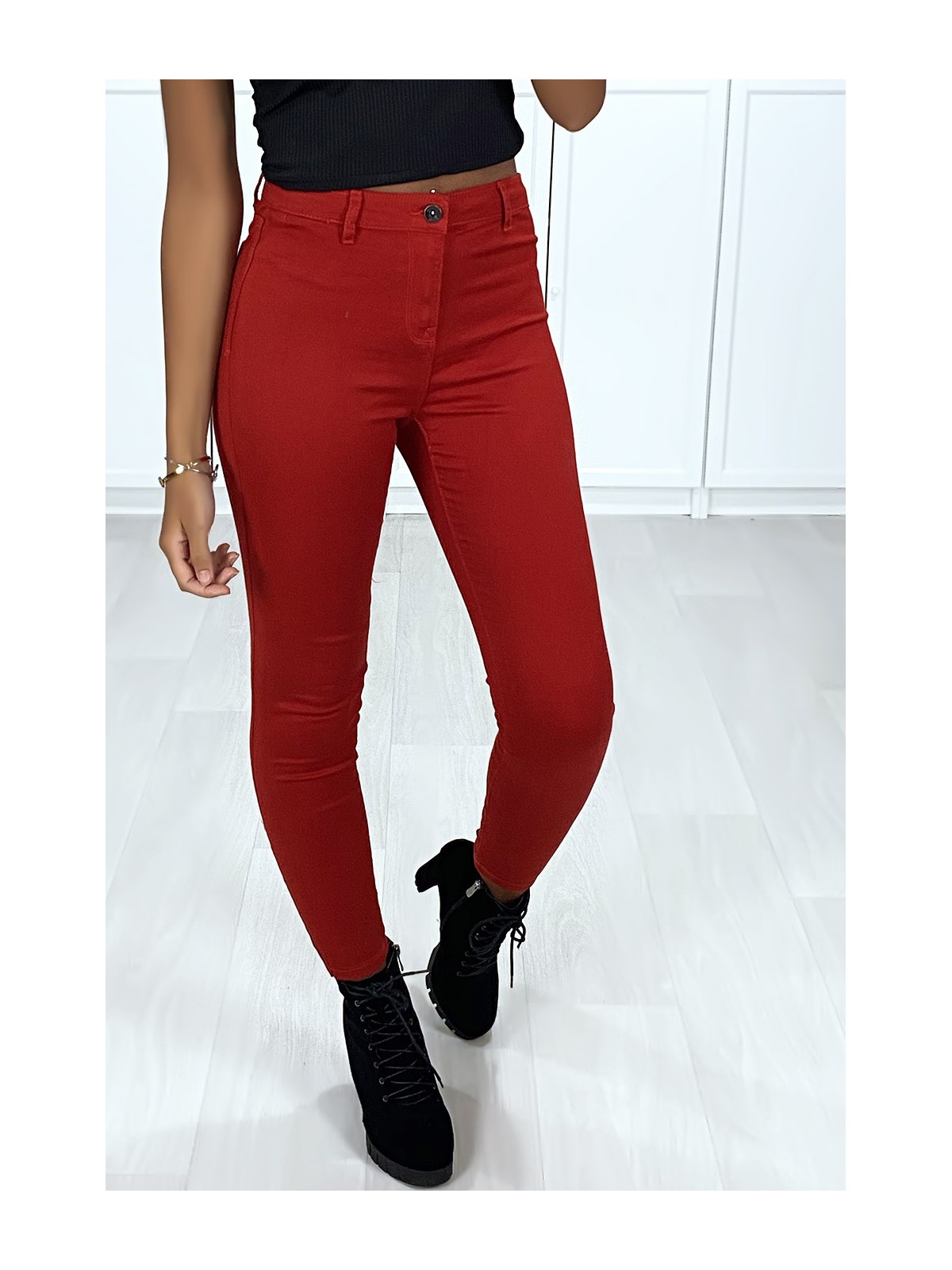 Jeans slim rouge très extensible avec poches à l'arrière - 3