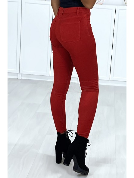 Jeans slim rouge très extensible avec poches à l'arrière - 6