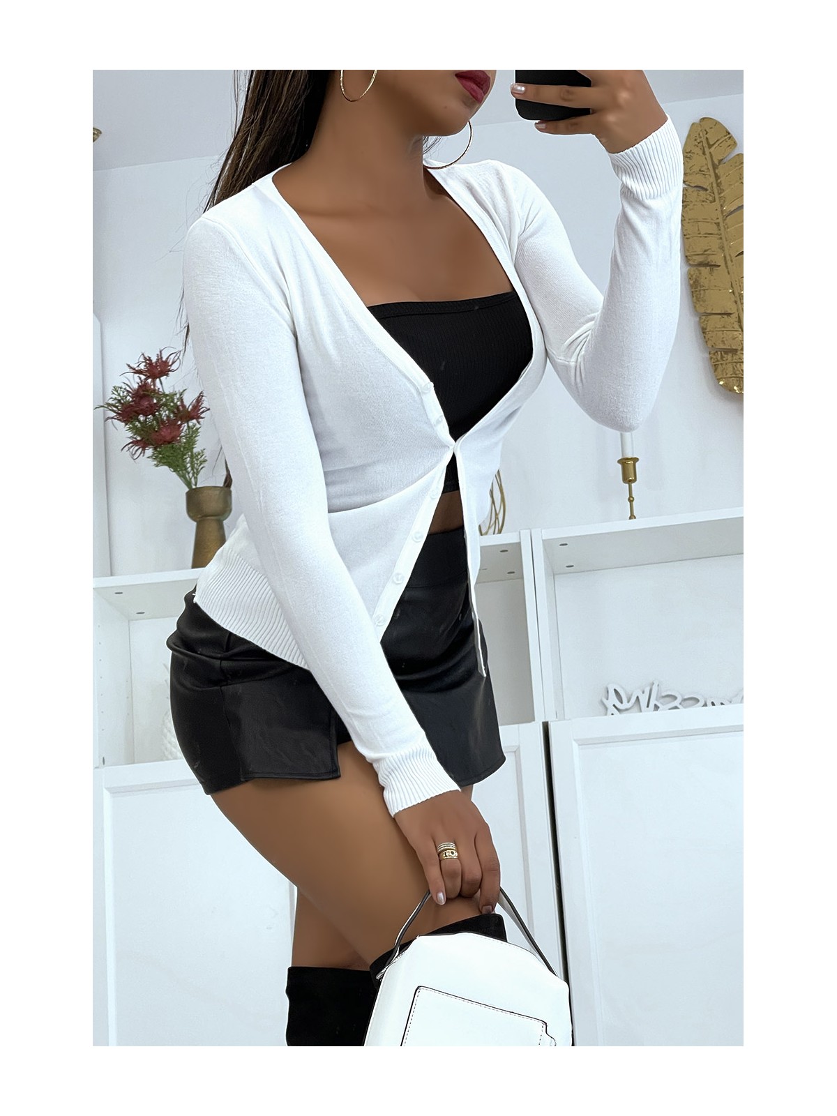 Gilet blanc en maille tricot très extensible et très doux - 2
