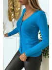Gilet bleu en maille tricot très extensible et très doux - 6
