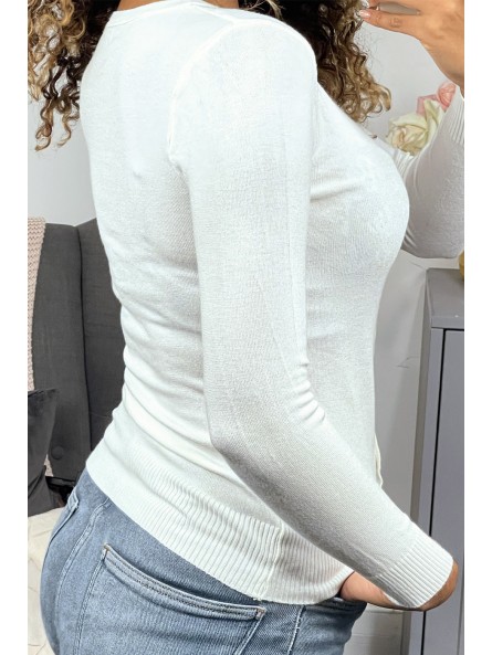 Gilet écru en maille tricot très extensible, l'incontournable classique - 2