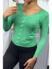 Gilet vert clair en maille tricot très extensible, l'incontournable classique - 2