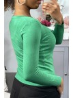 Gilet vert clair en maille tricot très extensible, l'incontournable classique - 4