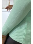Gilet vert d'eau en maille tricot très extensible et très doux - 5